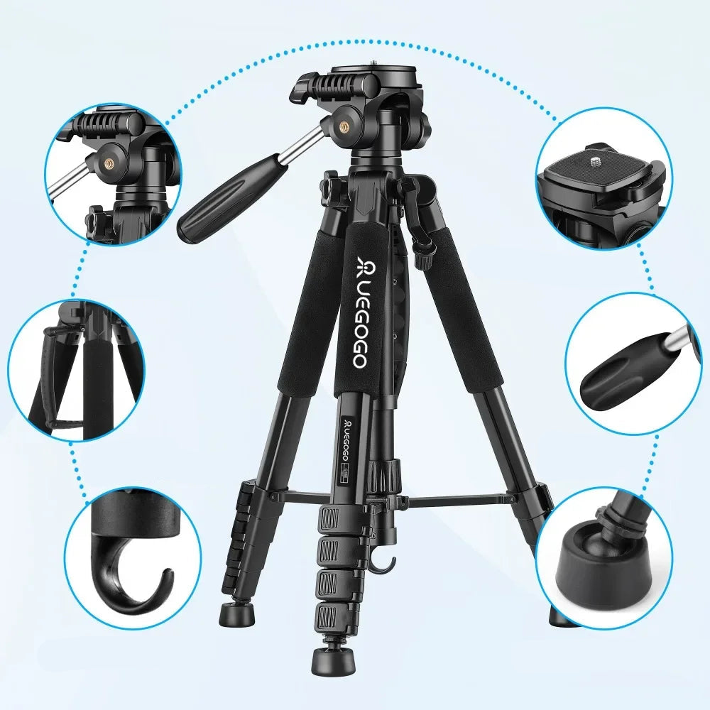 Trépied Professionnel Q188 - 187cm pour Caméra, Jumelles et Téléphone 360°