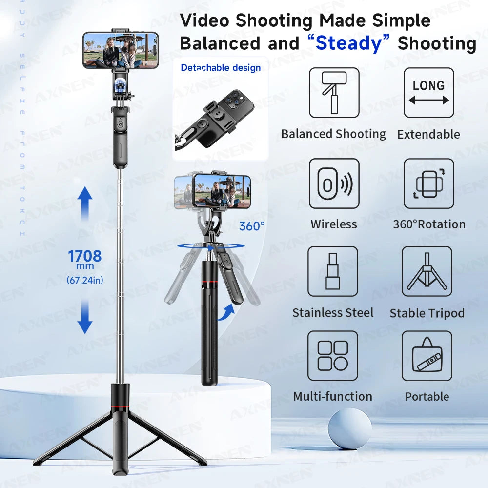 F16 Selfie Stick Trépied : Capture Panoramique 360° et Télécommande Bluetooth