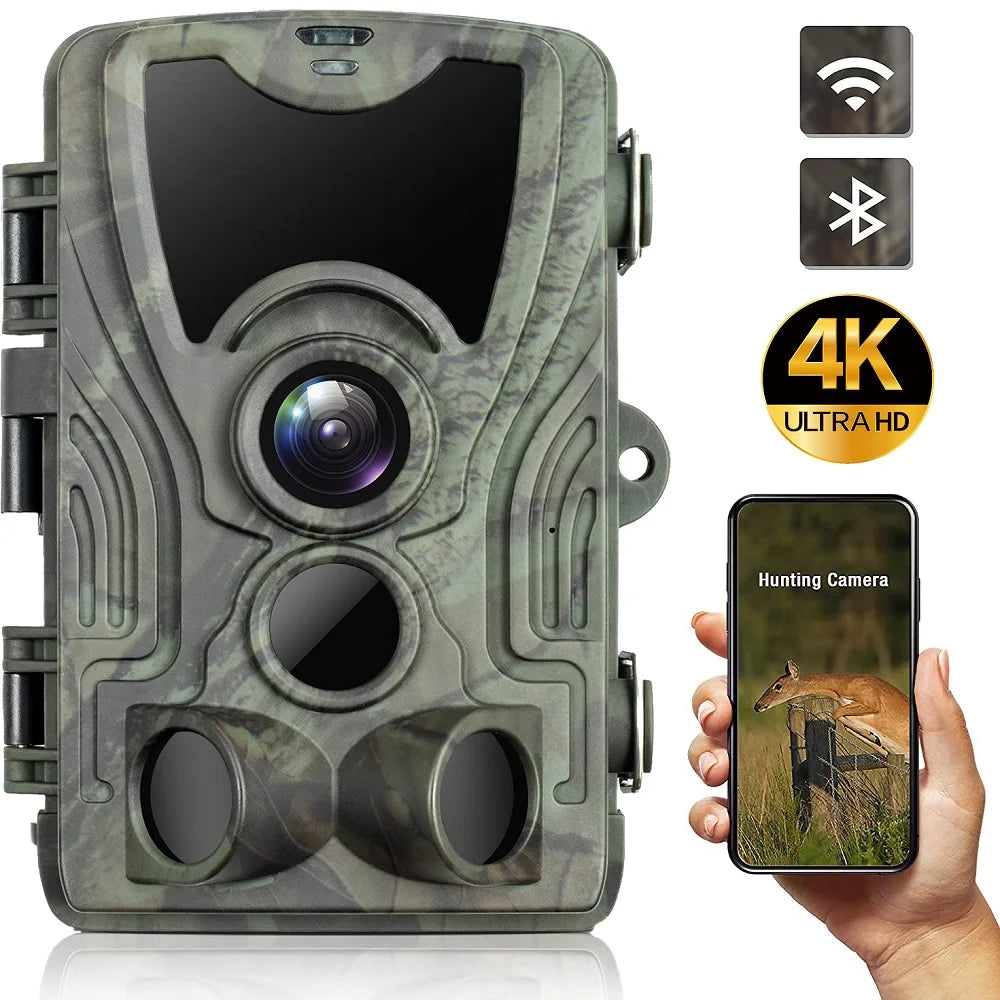 Caméra de Chasse 4K avec Vision Nocturne Infrarouge et Capteur WiFi