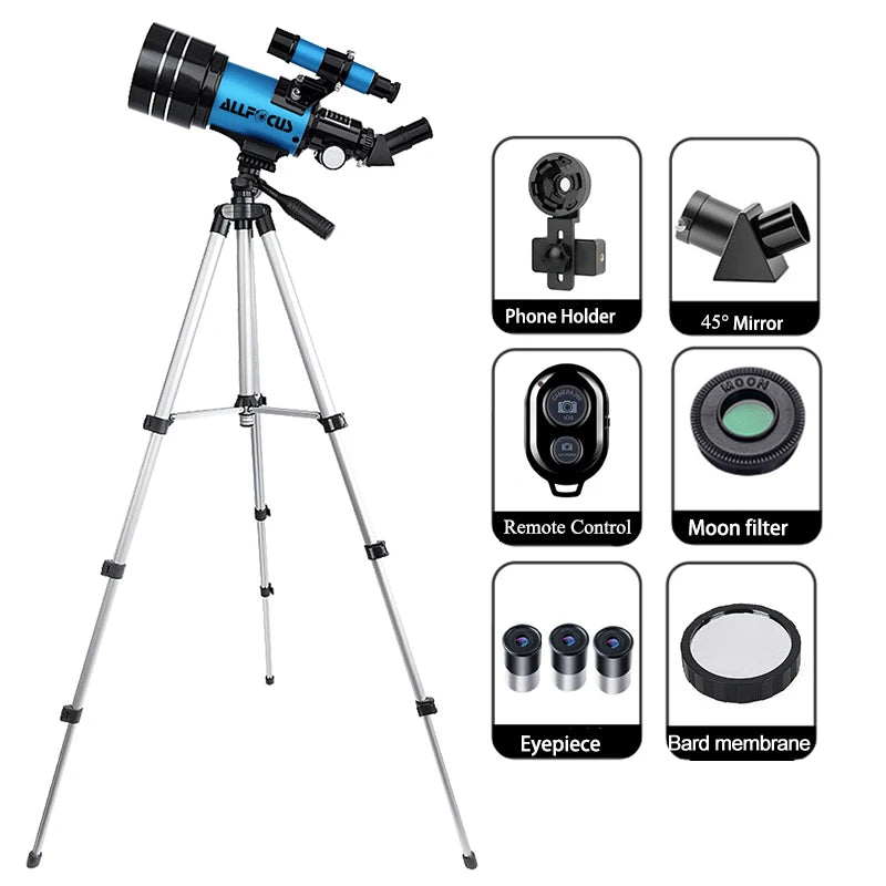Télescope Réfracteur 150X avec Objectif 70mm et Support Smartphone