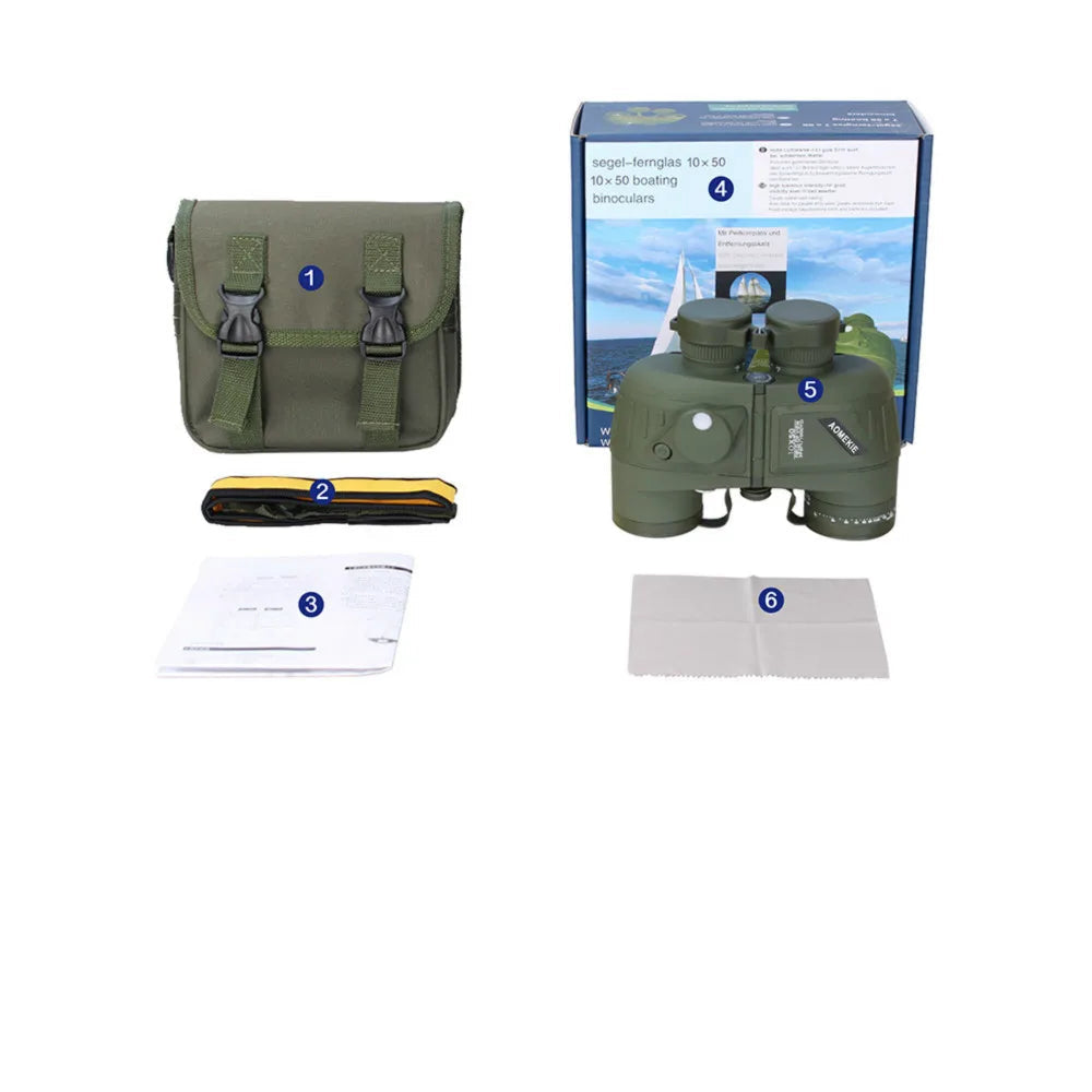 Jumelles Marines Étanches Porro 10x50 avec Compas et Télémètre Intégrés