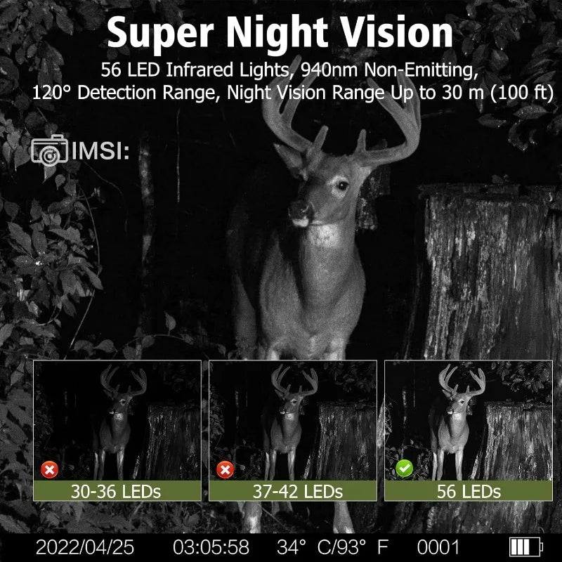 Caméra de Chasse H-201 - 30MP Vision Nocturne Infrarouge avec Panneau Solaire Intégré