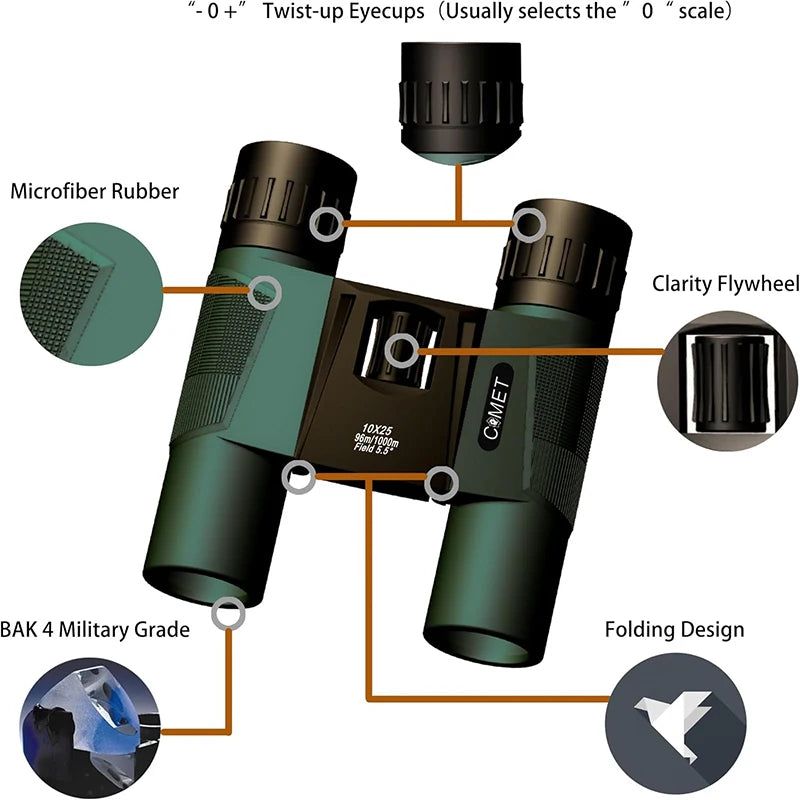 Jumelles Compactes 10X25 Légeres et Pliables pour Observation d'Oiseaux