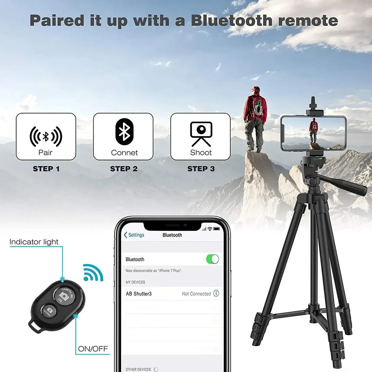 Trépied Photo Universel avec Télécommande Bluetooth et Support Léger pour Smartphone