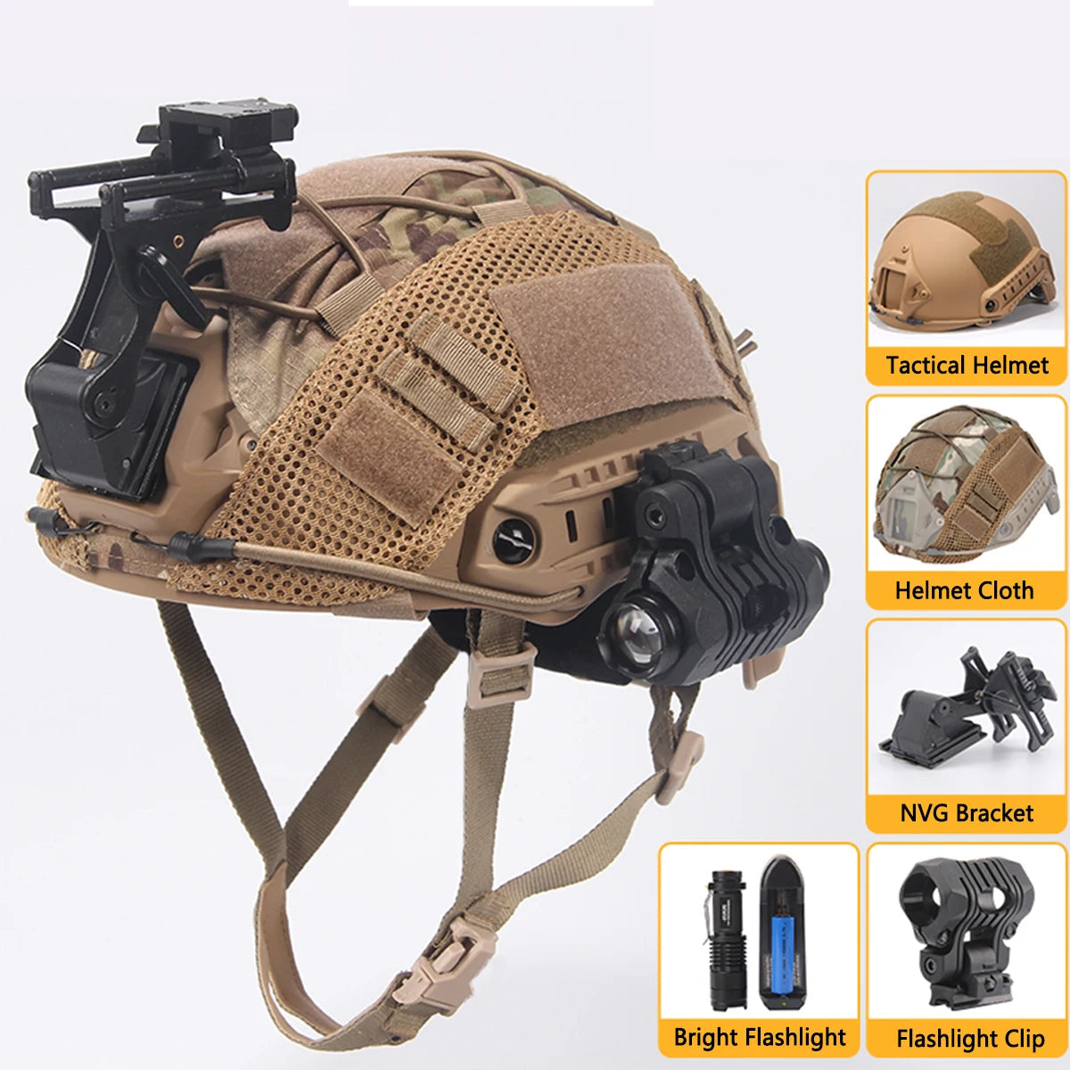 Casque Tactique avec Vision Nocturne et Accessoires pour Activités Extérieures