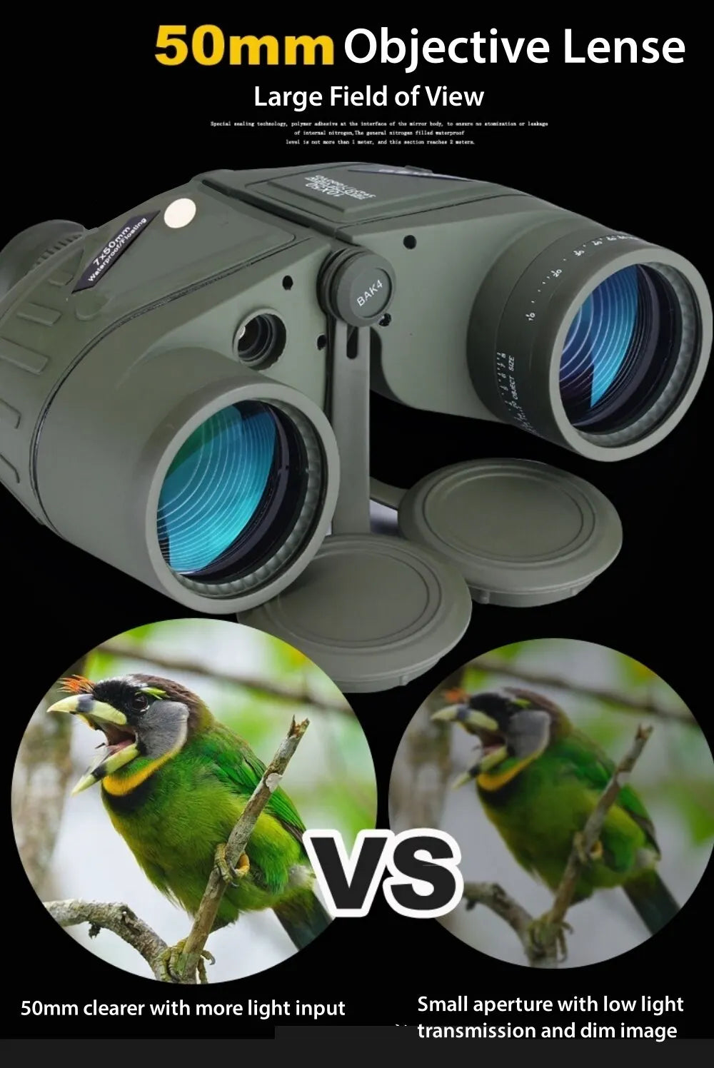 Jumelles Marines 7x50 Étanches avec Vision Nocturne et Télémètre