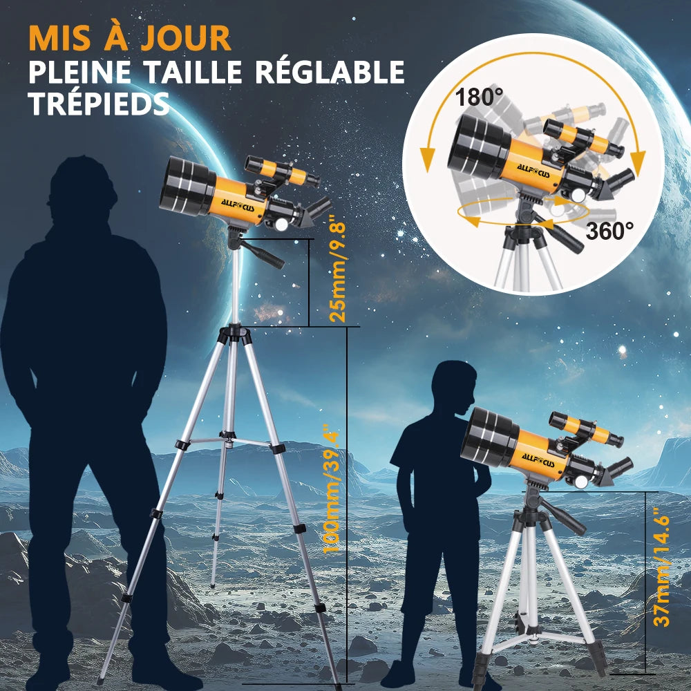 Télescope Réfracteur 150X avec Objectif 70mm et Support Smartphone