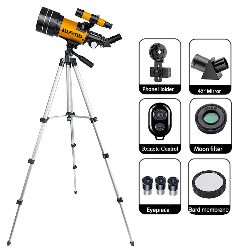 Télescope Réfracteur 150X avec Objectif 70mm et Support Smartphone