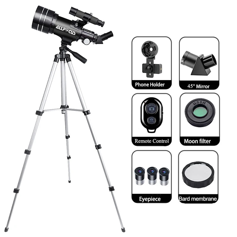 Télescope Réfracteur 150X avec Objectif 70mm et Support Smartphone