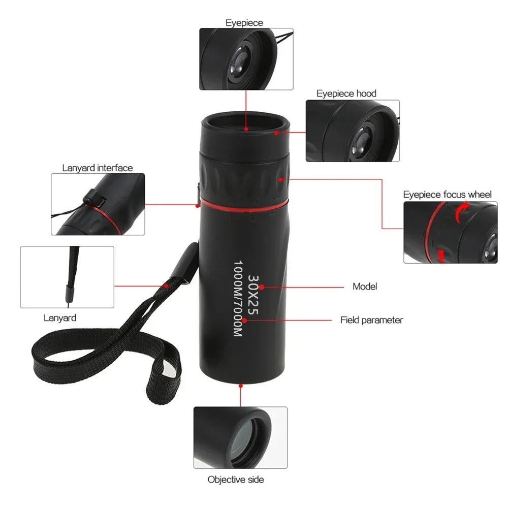 Monoculaire Haute Définition Étanche avec Zoom 10X et Large FOV