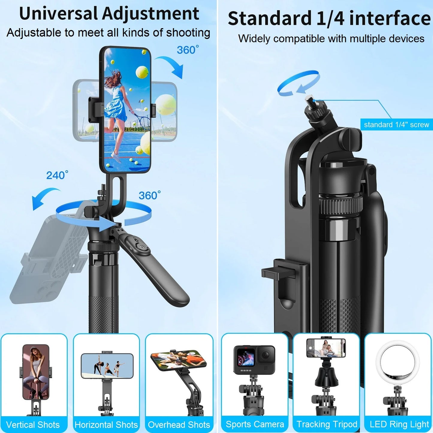 Trépied Selfie Stick Sans Fil 1.8m pour Smartphones et Vidéos Vlog