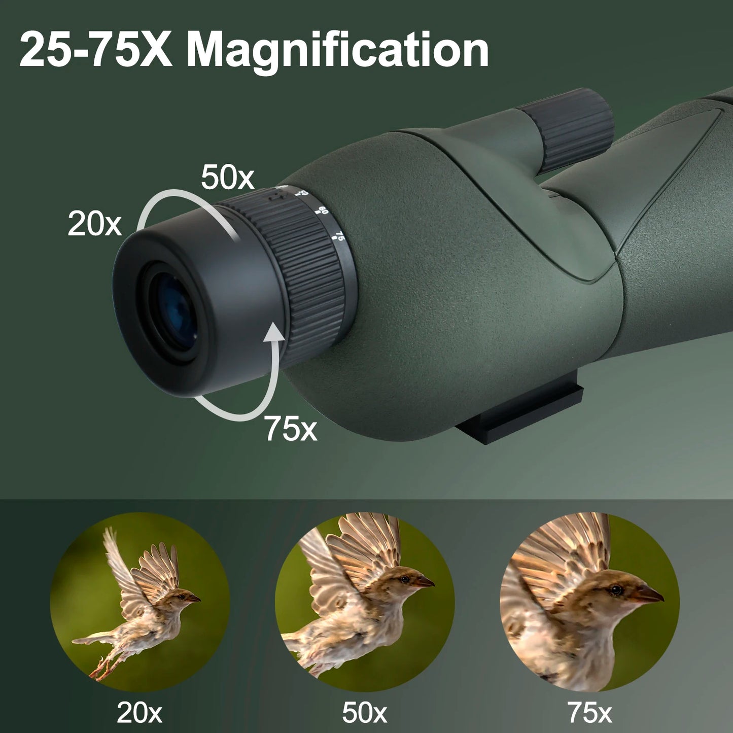 Télescope Monoculaire 25-75x60 avec Zoom Puissant et Étanchéité IPX4
