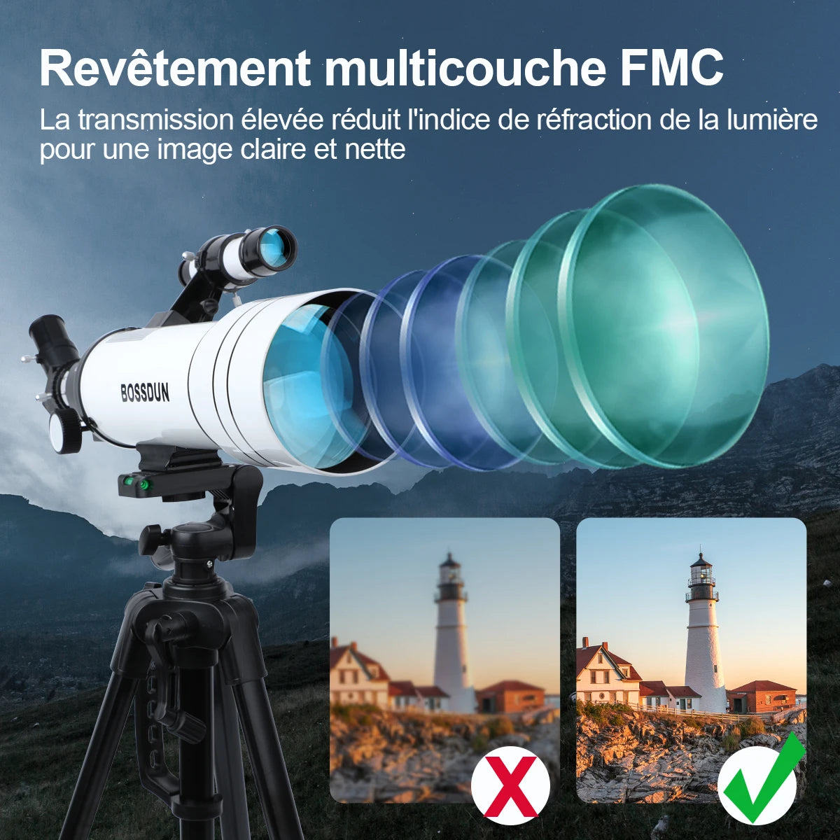 Télescope Monoculaire Professionnel 333x avec Lentilles FMC et Trépied