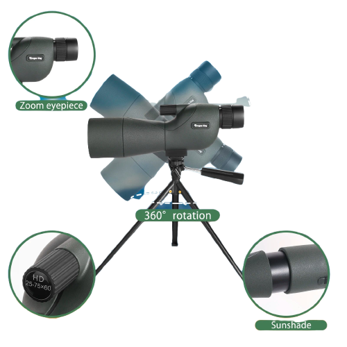 Télescope Monoculaire 25-75x60 avec Zoom Puissant et Étanchéité IPX4