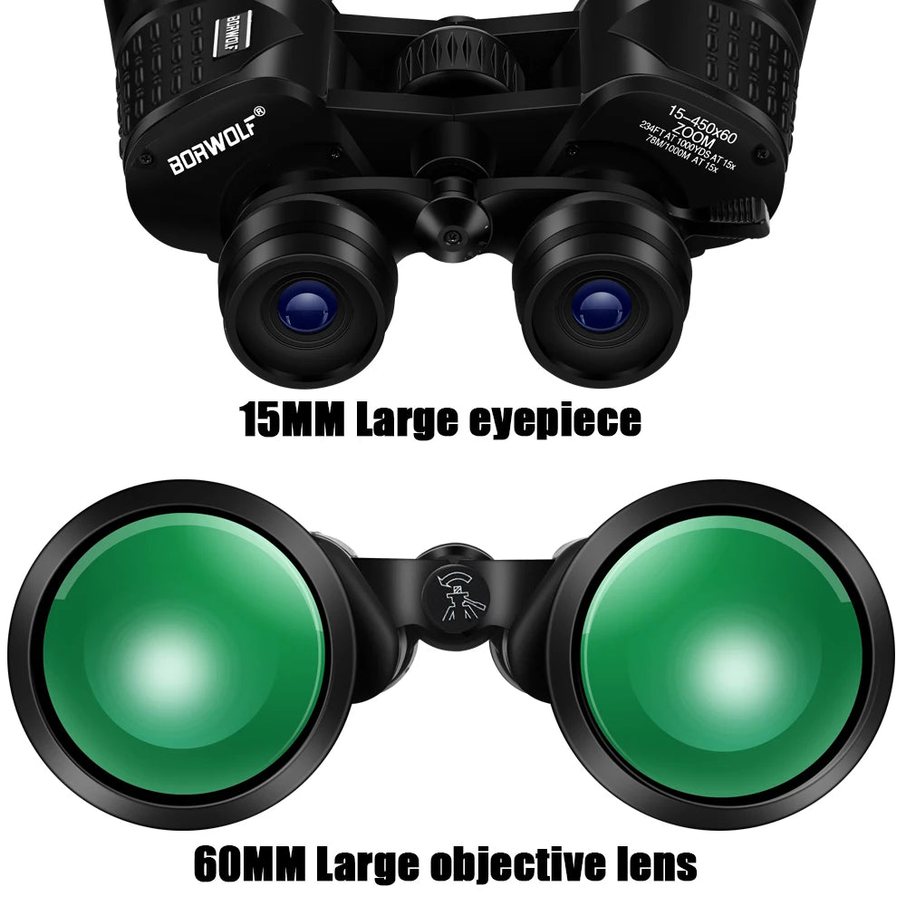 Jumelles BORWOLF 15–450x60 – Zoom professionnel ultra-puissant pour l’observation longue distance