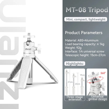 Trépied Mini Ulanzi MT-08 Blanc Polyvalent pour Appareils Photo et Smartphones