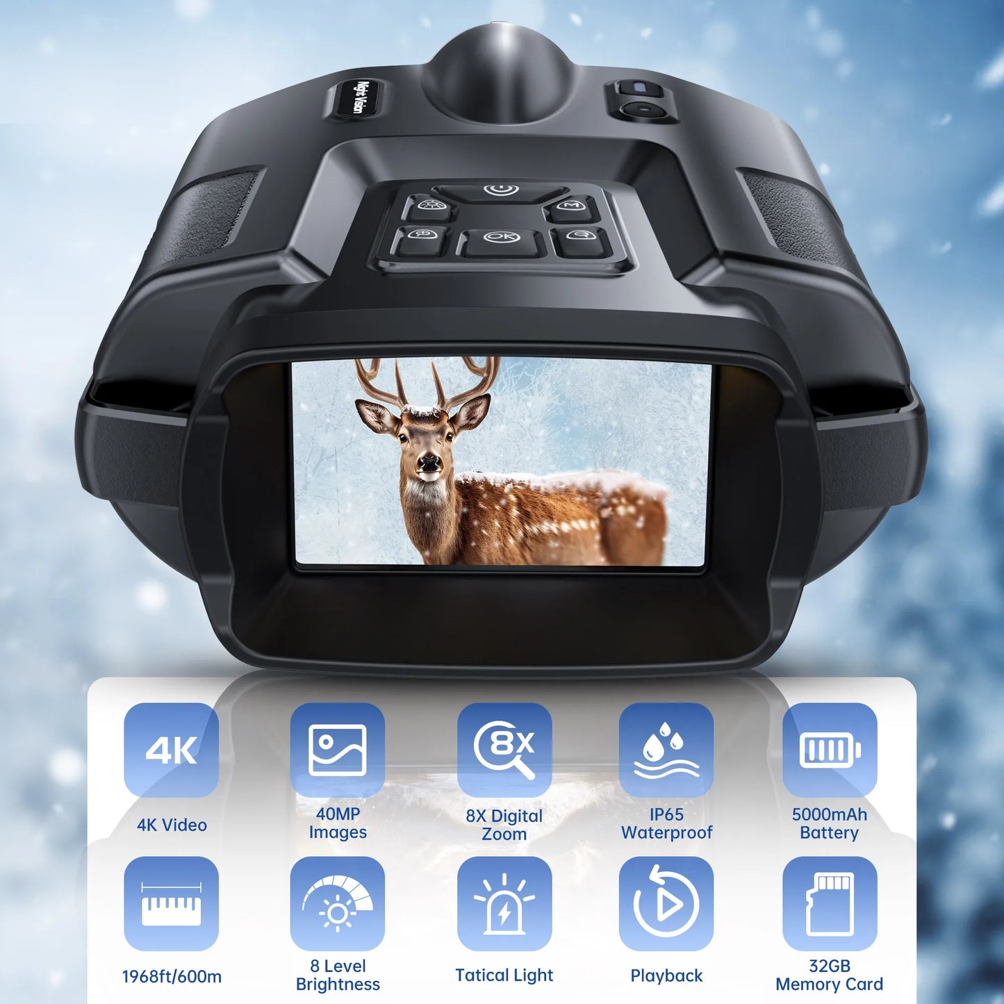 Jumelles Vision Nocturne 4K avec Zoom Numérique 8X et Capteur Infrarouge