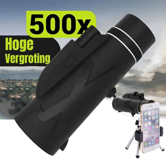 Monoculaire HD 500x Longue Portée Étanche avec Prism BAK4 et FMC