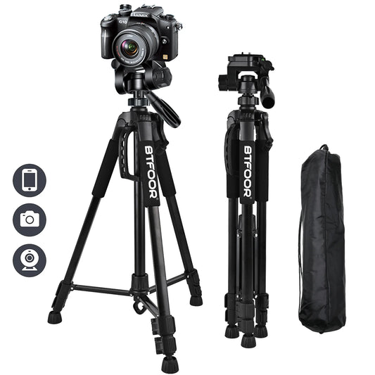 Trépied en Aluminium 55” avec Tête Panoramique pour Appareils Photo et Smartphones