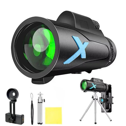Monoculaire HD 12x50 Étanche avec Trépied et Clip Téléphone