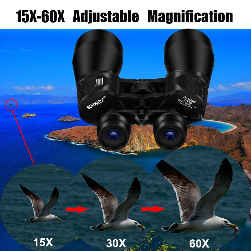 Jumelles BORWOLF 15–450x60 – Zoom professionnel ultra-puissant pour l’observation longue distance